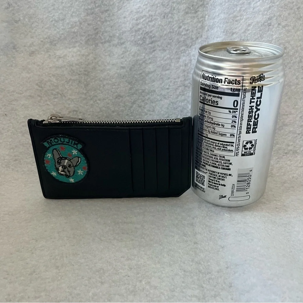 SAINT LAURENT Moujik French Bulldog Fragment Card Holder Black Leather